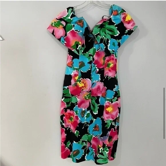 NWT Vintage Floral Off Shoulder Kentucky Derby Garden Party Cocktail Shower Midi - Picture 10 of 12